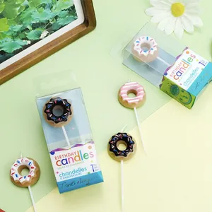 Ins Korean Style Donut Birthday Candle Retro Cute Food Cake Topper For Party Celebration Decoration Paraffin Wax Donut Candle