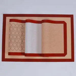 Close-up detail of non-stick silicone baking mat with glass fiber mesh and macaron circles