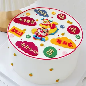 2024 Chinese Dragon Year cake topper set with auspicious clouds and festive decorations