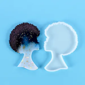 Afro profile silicone mold for DIY resin coasters featuring starry blue gradient finish.