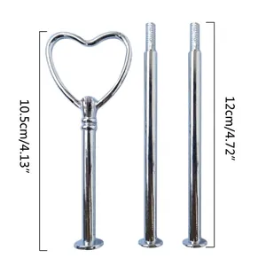 Silver heart-shaped tier handle and support rods for DIY tiered fruit tray stands