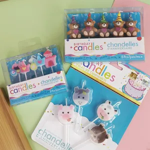 Set de velas de cumpleaños con forma de oso y animales para decorar tartas de fiesta