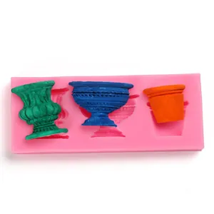 Pink silicone mold with vintage vase and goblet shapes for fondant and cake decoration