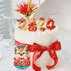 Kit de décoration de gâteau 2024 Année du Dragon avec ruban Bonne Année pour desserts