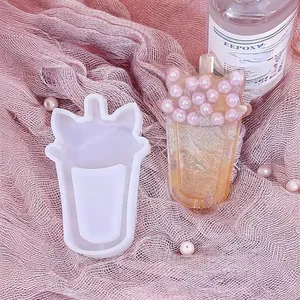 Creative cat boba tea silicone mold for DIY resin jewelry pendant and quicksand crafts