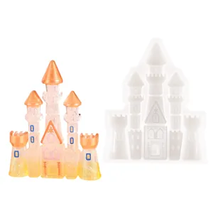 3D Schloss Silikonform für DIY Harz Handwerk mit glitzerndem Schloss Beispiel