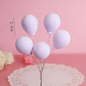 Detail view of 2.5cm light purple matte clay balloon cake toppers with silver wires