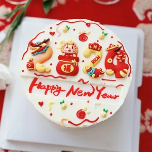 Ensemble décoratif de figurines pour gâteau Année du Dragon 2024 avec bannière festive