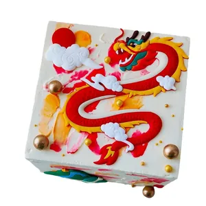 3D cartoon red dragon cake topper set with clouds for Chinese New Year decorations