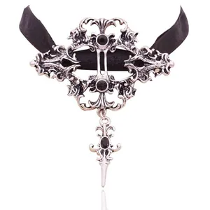 Gothic Vampier Choker Ketting Voor Vrouwen Zwart Satijnen Lint Legering Hanger Met Strass Punk Halloween Sieraden