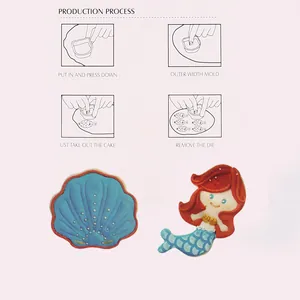 Pasos para moldes de galletas de sirena DIY con galletas de concha y sirena terminadas