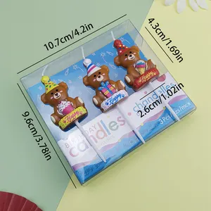Detailansicht von 3er-Pack Bären-Geburtstagskerzen in Geschenkbox mit klaren Maßen