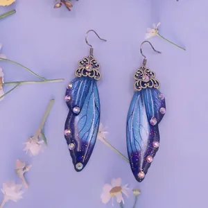 Elegante blaue Schmetterlingsflügel-Ohrhänger mit Haken aus S925 Sterlingsilber