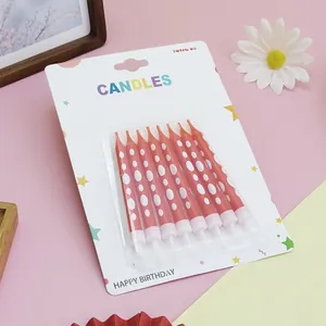 Set van 8 rode verjaardagskaarsen met stippen voor taartdecoratie