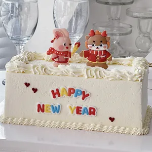 Mondneujahr Drache Hase Tortenaufsatz Traditioneller Chinesischer Stil Festliche Backdekoration Happy New Year Buchstaben Dessert Ornament