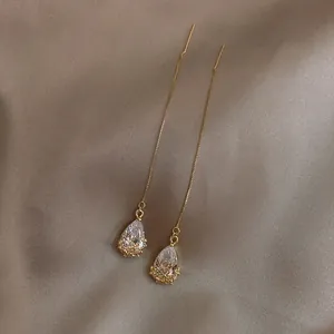 Französisch Romantische Wassertropfen Strass Ohrringe 925 Sterling Silber Stift Legierung Gold Überzogene Ohrlinie Halskette Für Damen Schmuck