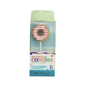 Adorable vintage donut shaped birthday candle for party cake decoration in clear packaging