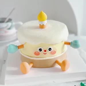 Cute soft PVC cartoon cake figurine decoration with smiling face and candle for party