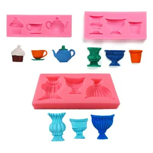 Retro Vintage Wine Glass Vase Teacup Shaped Liquid Silicone Mold For Fondant Cake Chocolate Sugarcraft Decoration DIY Baking Tool