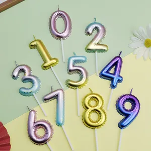 Metallic Colorful Balloon Number Birthday Candle Gradient Pink Gold Blue Numeric Cake Topper For Party Decoration