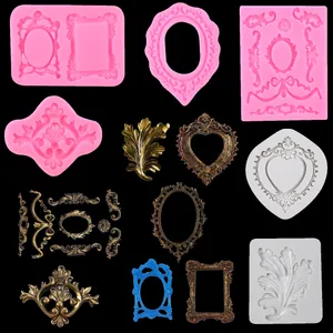 Vue détaillée de moules en silicone de style baroque pour cadres et décors de gâteaux