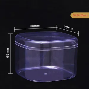 Vista detallada de caja de panadería de plástico transparente de 90 mm x 90 mm x 65 mm