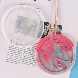 Detailed view of Halloween witch flying on broomstick silicone mold with resin sample