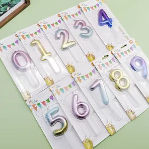 Colorful gradient balloon style number candles 0-9 for birthday cake and party decorations.