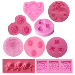 Detailed collection of pink floral silicone molds for fondant and chocolate decoration