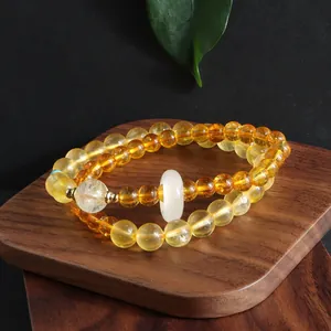 New Chinese style double loop citrine bead bracelet with white ring charm for women