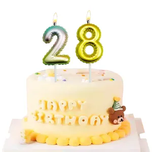 Metallic balloon style number candles 28 for birthday cake party table decoration