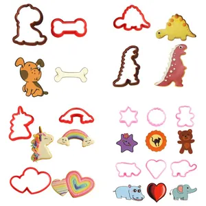 Juego de moldes de plástico para galletas con formas de dinosaurio, unicornio y animales.