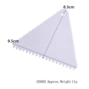 Dimension detail of the white triangular serrated cream scraper baking tool weight 11g