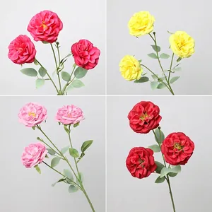 Realistic three-head Austin silk roses for wedding decor and floral arrangements.