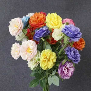 Vibrant multi-colored artificial Austin roses bouquet for elegant wedding and home decoration