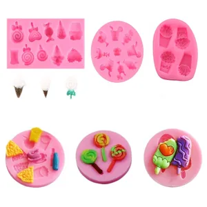 Moldes de Silicona Rosa para Pasteles DIY Molde de Fondant de Resina de Yeso Forma de Piruleta Helado Patatas Fritas Snacks Herramientas de Cocina Hogar