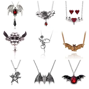 Gotische Halloween Fledermaus Halskette Dunkle Rose Choker Vampir Piraten Totenkopf Ohrringe Legierung Strass Schmuck Punk Stil