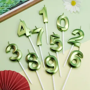 Vela de Cumpleaños con Número Verde Metálico 0-9 Decoración de Pasteles Vela Numérica de Parafina para Fiesta Aniversario Celebración