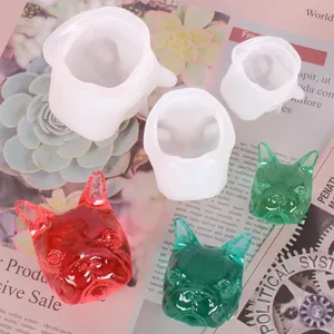 3D French Bulldog Silicone Mold For DIY Crystal Epoxy Resin Plaster Car Aromatherapy Ornament High Gloss Mirror Dog Head Craft Mold