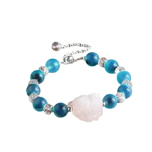 Elegantes Armband im neuen chinesischen Stil mit blauen Achatperlen und rosa Anhänger