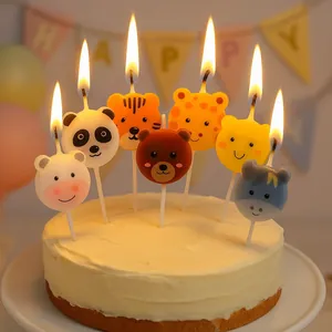 Cartoon Animal Birthday Candles Set Cute Tiger Pig Panda Bear Cake Decoration Candles For Party Celebration Cake Toppers