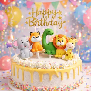 Cartoon Resin Animal Cake Toppers Cute Elephant Fox Lion Giraffe Dinosaur Resin Figurines For Birthday Party Cake Decoration