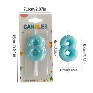 Blue number 8 birthday candle with star pattern showing exact dimensions for cake decor