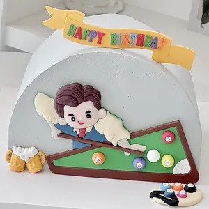 Set decorazione torta tema biliardo con striscione Happy Birthday per compleanno uomo