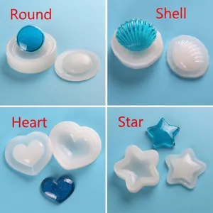 Set professionale di 4 stampi per resina a forma di conchiglia, cuore, stella e tondo