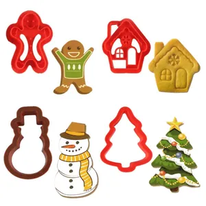 Juego de 4 cortadores de galletas navideños: jengibre, muñeco de nieve, árbol y casita