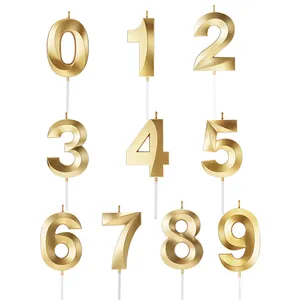 Set de velas numéricas doradas 0-9 para decoración de tartas de cumpleaños de lujo.