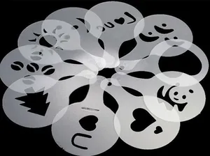 Set of 16 reusable plastic coffee stencils for creative latte art and cake decorating