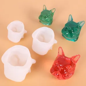 Detail of French Bulldog 3D silicone molds and finished resin dog head crafts