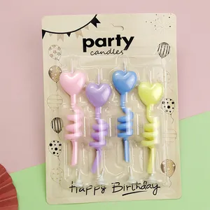 Pack of 4 creative colorful heart-shaped spiral candles for birthday cake decoration